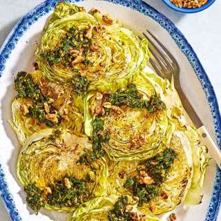 Cabbage Steaks Recipe with Green Chermoula and Toasted Walnuts