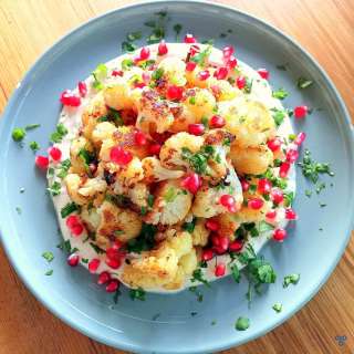 Roasted Cauliflower With Tahini Sauce & Pomegranate