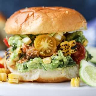 Pulled Chicken Guacamole Sliders with Grilled Corn Pico