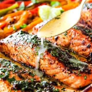 Sheet Pan Fajita Salmon with Cilantro Lime Butter