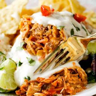 Smothered Buffalo Chicken Baked Burritos with Creamy Lime Ranch Sauce