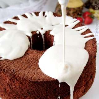 Red Velvet Angel Food Cake with Coconut Cream Cheese Glaze