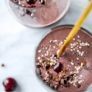 Dark Chocolate Cherry Chai Protein Smoothie.
