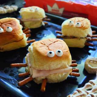 Halloween Turkey and Cream Cheese Spider Sandwiches