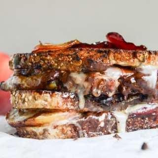 Caramelized Peach, Mascarpone and Dark Chocolate Grilled Cheese