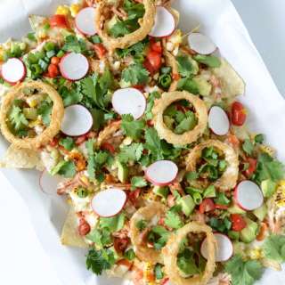 BBQ Chicken Nachos with Buttermilk Onion Rings