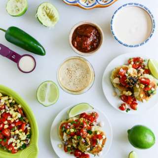 Mini Roasted Poblano Risotto Cakes with Grilled Corn Salsa