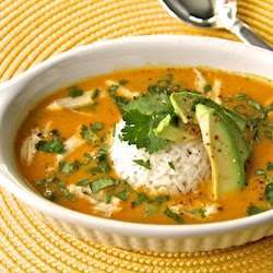 Curried Coconut Pumpkin Soup with Chicken and Jasmine Rice