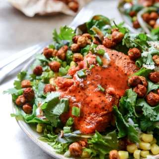 BBQ Salmon and Crispy Chickpea Salads