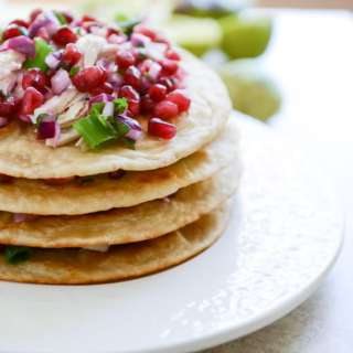 Honey Ginger Chicken Tostadas with Pomegranate Salsa