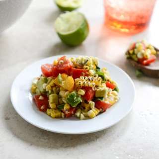 Easy Grilled Corn Tomato Salad with Blue Cheese and Basil Ribbons