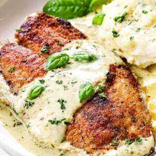 Pan Fry Tilapia with Pesto Cream Sauce