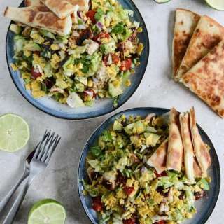 Chopped Chicken Taco Salads with Cheese Quesadilla Strips