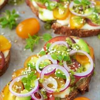 Tomato, Avocado and Fresh Mozzarella Tartines