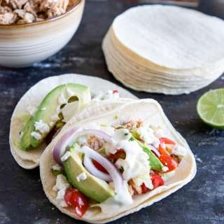 Smokey Roasted Chicken Tacos with Spicy Goat Cheese Queso