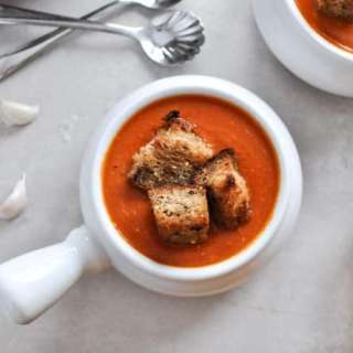 Creamy Tomato Soup with Brown Butter Garlic Croutons
