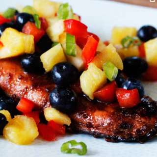 Sweet and Spicy Asian Salmon with Blueberry Pineapple Salsa