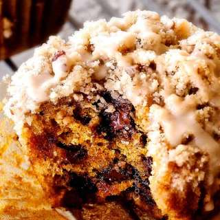 Pumpkin Muffins with Chocolate Chips (and Pecan Streusel)
