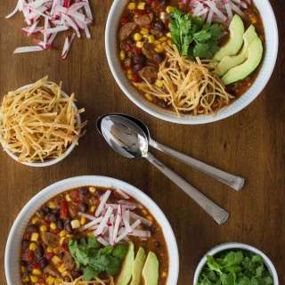 Slow Cooker Black Bean and Chicken Sausage Tortilla Soup