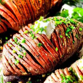 Hasselback Sweet Potatoes with Garlic Herb Butter