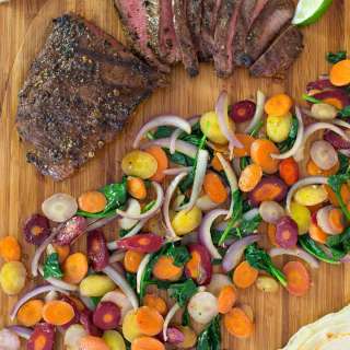 Grilled Mexican Flat Iron Steak with Rainbow Carrots