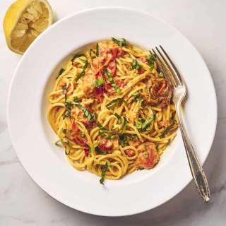 Curry Pasta with Bursted Cherry Tomatoes