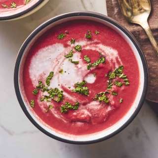 Creamy Cold Beet Soup with Coconut and Ginger