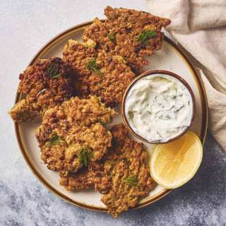 Chickpea Patties with Garlic Dill Yogurt Sauce