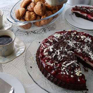 Easy Chocolate Tart Cake With Cherry Sauce