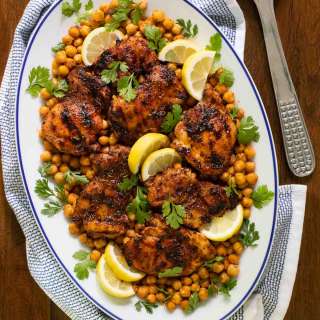 Charred Honey Lemon Chicken with Crispy Chickpeas