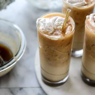 Iced Whiskey Coffees with Whiskey Syrup and Whipped Cream
