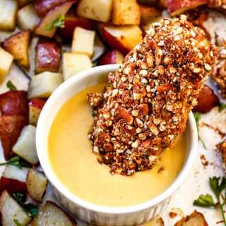 Sheet Pan Honey Mustard Pretzel Chicken & Potatoes