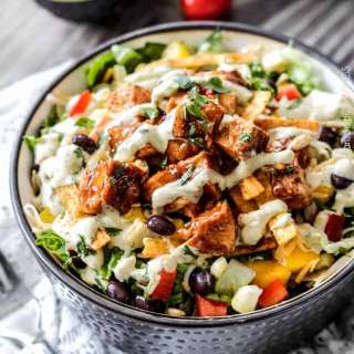 Chipotle BBQ Chicken Salad with Tomatillo Avocado Ranch