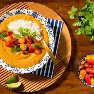 Butternut Red Lentil Dal with Gingered Tomatoes