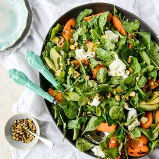 Grilled Apricot, Corn and Arugula Salad
