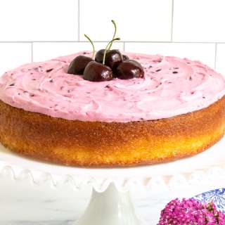 French Almond Cake with Sweet Cherry Buttercream