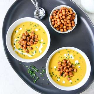 Smoked Gruyere Butternut Soup with Spicy Chickpeas