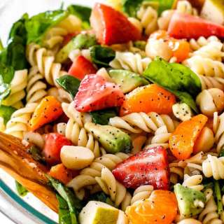 Strawberry Avocado Pasta Salad with Poppy Seed Dressing