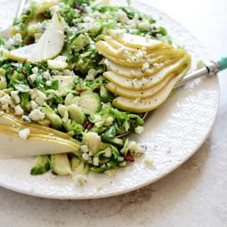 Maple Bacon Brussels, Pear and Blue Cheese Salad