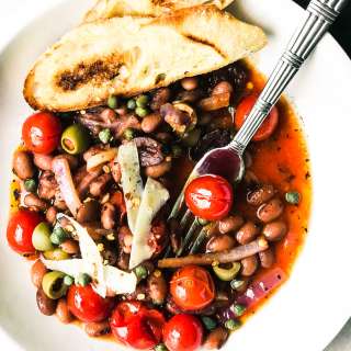 Puttanesca Style Beans with Toast