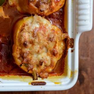 White Bean + Chicken Enchilada Stuffed Peppers