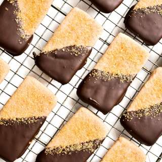 Chocolate Dipped Churro Shortbread Cookies