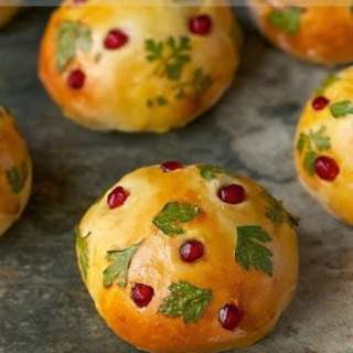 Parsley and Pomegranate Decoupage Brioche Rolls