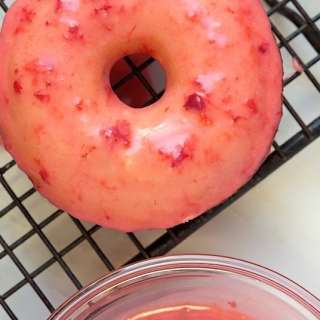 Baked Buttermilk Donuts with Fresh Strawberry Glaze.