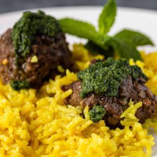Lentil Lamb Meatballs and Lemon Rice