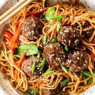 Asian Meatballs with Yakisoba