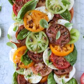 Hot Bacon Caprese Salad with Heirloom Tomatoes