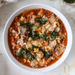 Fire Roasted Minestrone with Kale Pesto