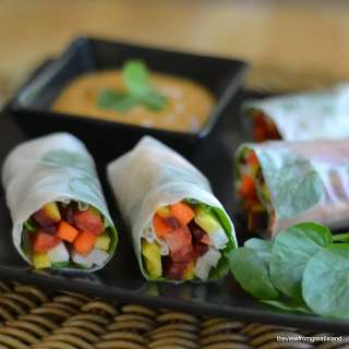 Rainbow Carrot Summer Rolls with Spicy Peanut Sauce