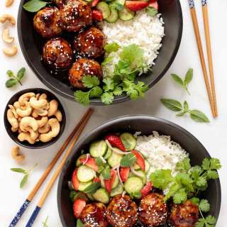Strawberry Balsamic Chicken Meatball Rice Bowls